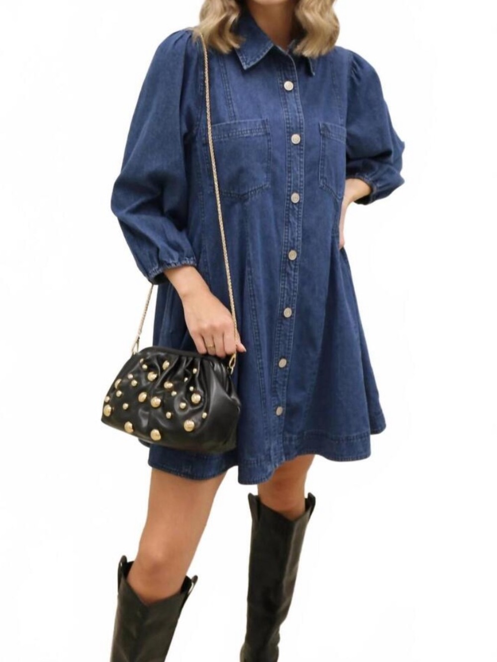 entro Dark Blue Denim Button-Front Mini Dress - Picture 2 of 4